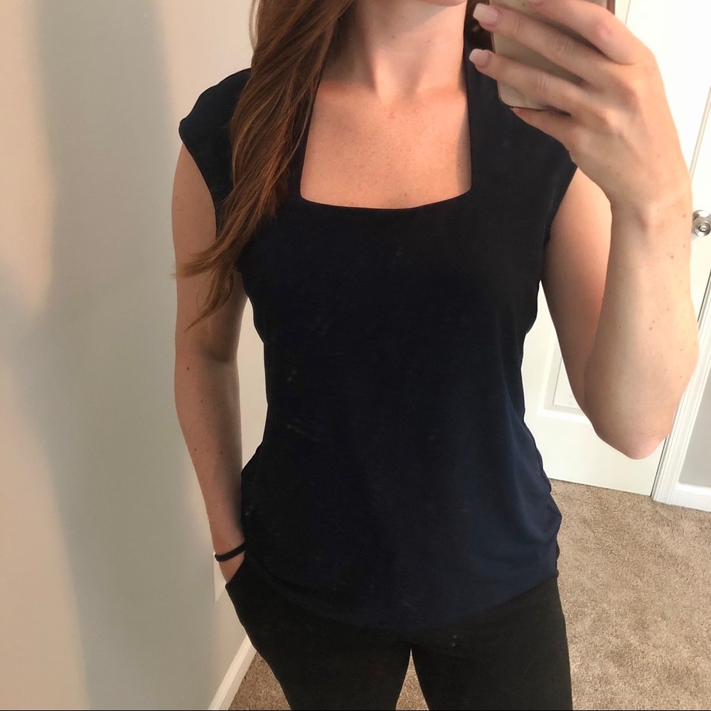 Navy Square Neckline Blouse